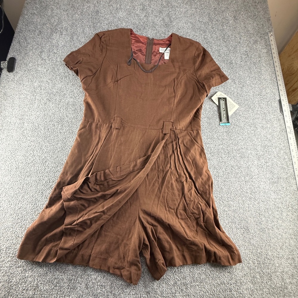 Jessica Howard Vintage Brown Rayon Flax Wrap Front Romper Size 16 NWT 7-19064